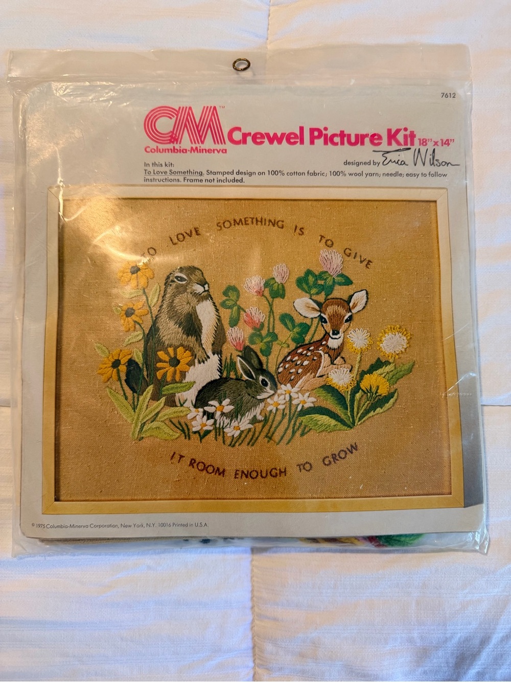 Vintage 1970s New Sealed "To Love Something" Crewel Embroidery Erica Wils